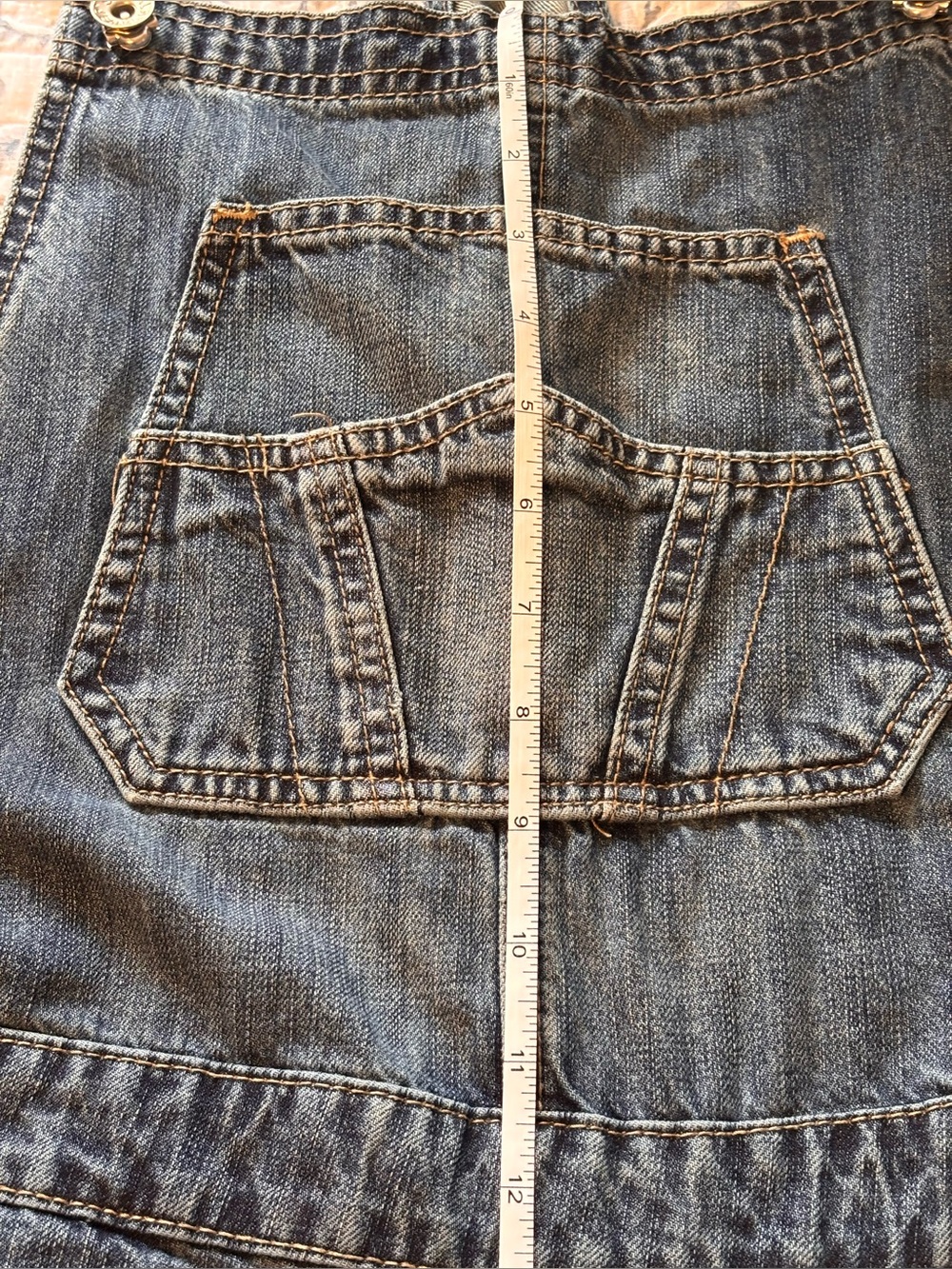 Designed by Special A in Los Angeles Distressed Denim Bib Overalls Size Large - Picture 11 of 15